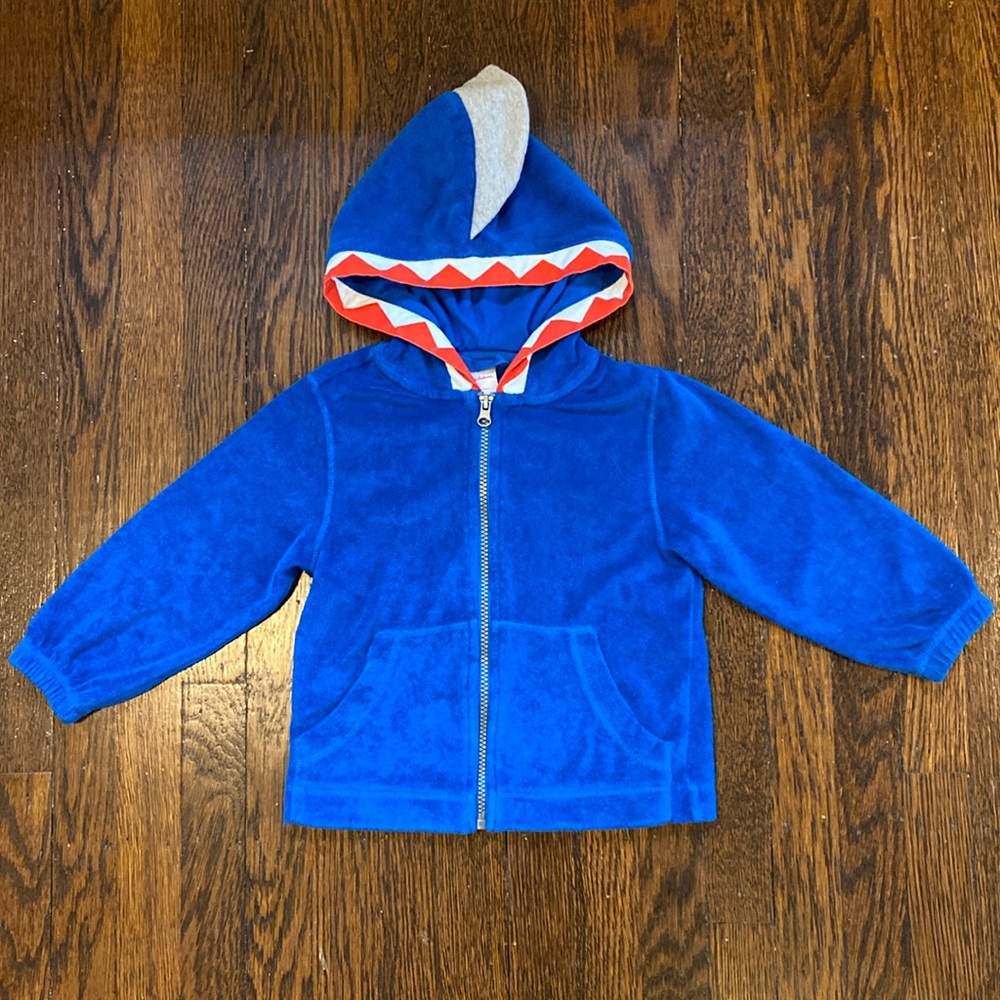 Hanna Andersson Blue Shark Hooded Swim Coverup with Red Trim